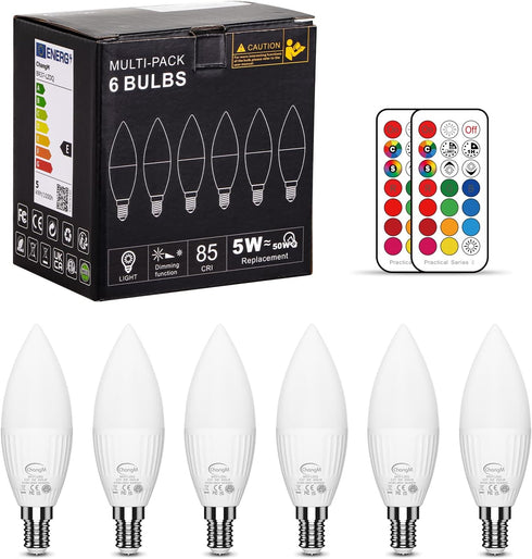 E12 LED Light Bulbs 5W, 40W Equivalent, Small Base B11 Candelabra Light Bulbs, Set of 6 LED Color Changing Light Bulbs, Dimmable Color Candle Bulb...
