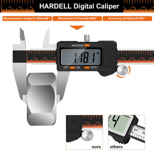 HARDELL Digital Caliper, 6 Inch Stainless Steel Caliper Measuring Tool with Large LCD Screen, Electronic Micrometer Caliper Digital Inch/Millimete...
