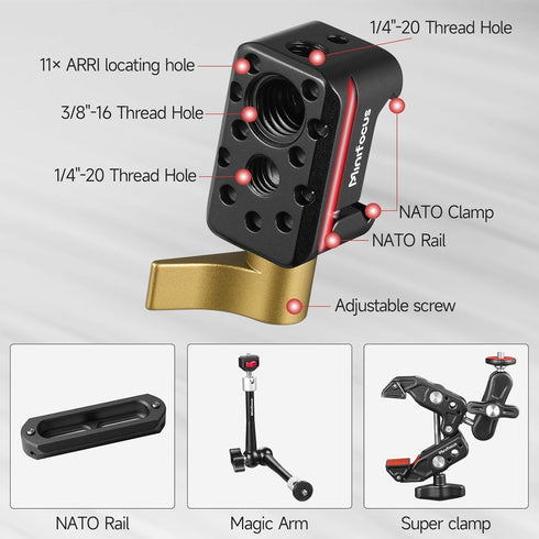 NATO Clamp, NATO Rail Lock Clamp Quick Release with 1/4" 3/8" ARRI Thread, Standard NATO Clamp for Camera Cage Friction Arm Ballhead Cold Shoe Mon...