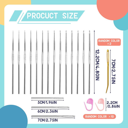BAGERLA 14 Sizes Crochet Hooks(0.5-1.9mm), Iron Ergonomic Crochet Hooks Set with Big Eye Yarn Needle and Stitch Markers Clip Extra Long Crochet Ne...