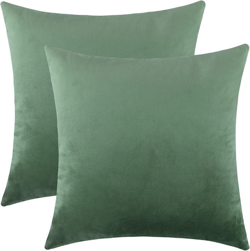 mixeoo Comfy Sage Green Throw Pillow Covers Decorative Square Solid Thick Velvet Super Soft Couch Cushion Cases for Livingroom Sofa Decor,Set of 2...