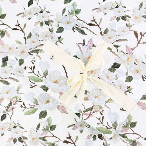 50Sheets 28×20 Inches White Magnolia Flowers Tissue Paper for Gift Wrapping Magnolia Blossom Printed Tissue Paper for Spring Holidays Bridal Showe...