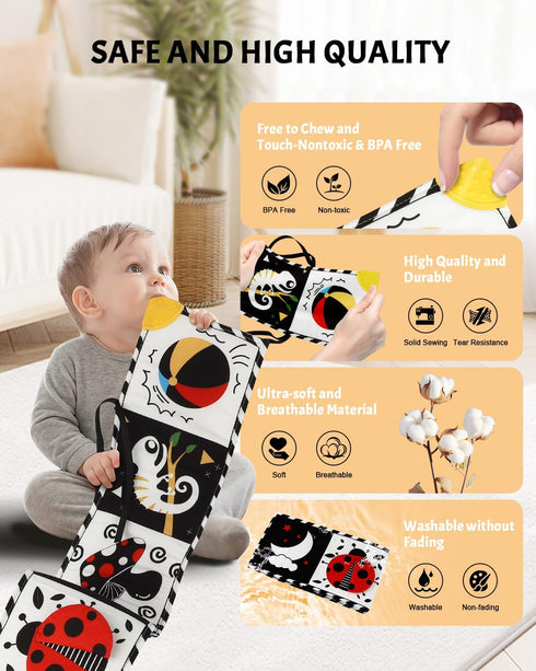Newborn Toys, High Contrast Baby Books with Teether, Black and White Baby Toys, Montessori toys 0-6-12 Months Brain Development, Sensory Learning ...