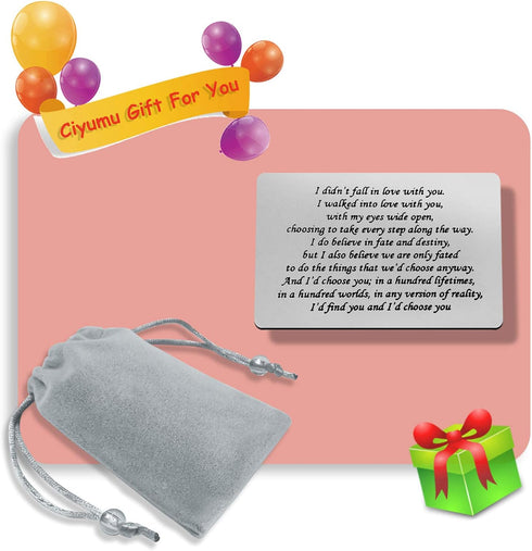 Stainless Steel Engraved Wallet Insert Sentimental Keepsake Personalized Wallet Card for Him Husband Boyfriend Gifts for Anniversary Birthday, I W...