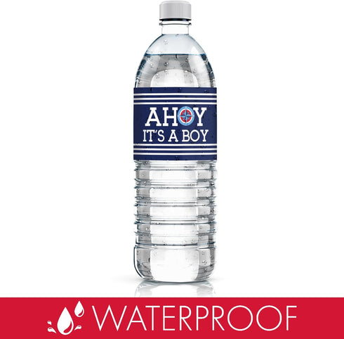 Ahoy Its a Boy Baby Shower Water Bottle Labels, Nautical Waterproof Stickers for Water Bottles - 24 Count, Party Favor Decorations...