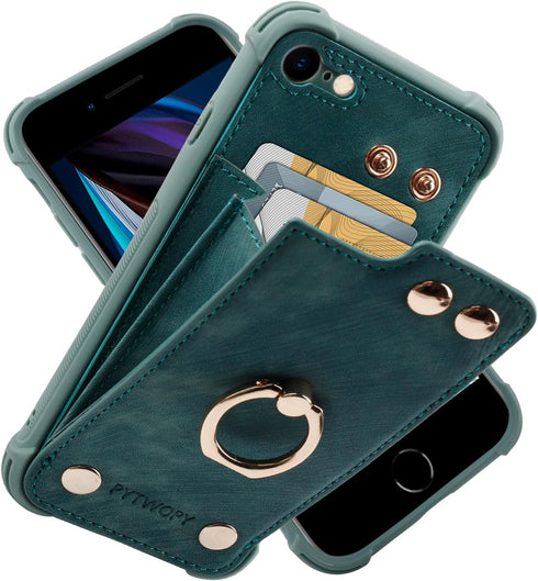 iPhone SE 2022/2020,iPhone 7/8 Wallet Case with Credit Card Holder,Leather Shockproof Phone Cover Supports 360°Rotation Ring Stand and RFID Blocki...