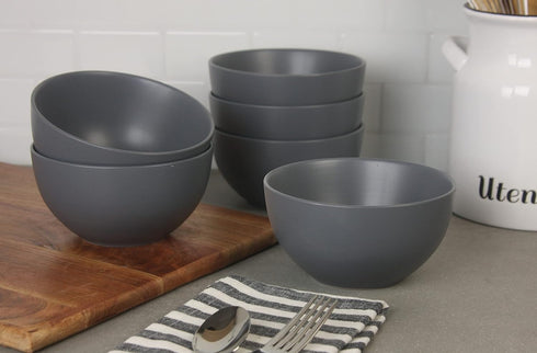 10 Strawberry Street Wazee Matte 5.5"/16oz Cereal Bowl, Set of 6, Charcoal Gray...