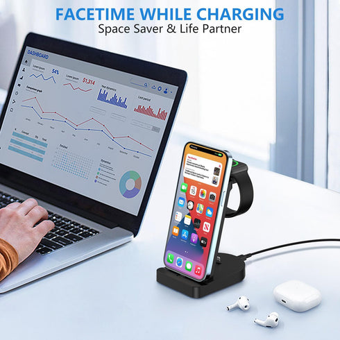 Charging Station for Multiple Devices,Cabepow 3 in 1 Fast Charging Station Dock for iPhone Series 14 Pro Max/13/12/11/X/8 Plus,for Airpods, Wirele...