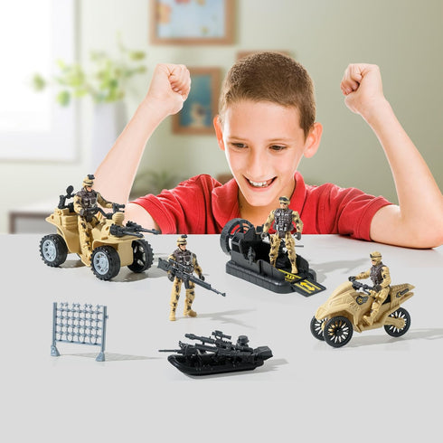 Army Men Action Figures with Military Vehicles Toys Playset, Army Toys with Military Boats, Protective Net,Small Pistol, Soldier Toys for Kids Boy...