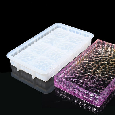 Yayatty Jewelry Casting Silicone Molds, Rectangle Silicone Serving Tray Molds for Resin Diamond Pattern Storage Silicone Resin Molds with Gold Foi...