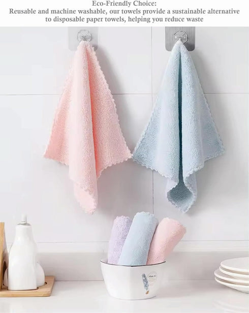 Set of 5 Coral Fleece Turkish Towel Home Textile for Kitchen Cleaning Cloth, 10x10inches (Lilac)...