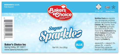 Bakers Choice Sparkling Blue Sugar Sprinkles For Ice Cream Toppings - Blue Sparkle Sugar Jimmies Sprinkles for Baking - Dairy Free, Kosher 3 oz....