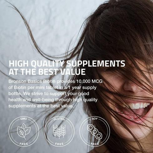 Bronson Biotin 10,000 MCG Supports Healthy Hair, Skin & Nails & Energy Production - High Potency Beauty Support - Non-GMO, 360 Vegetarian Tablets...