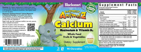 BlueBonnet Super Earth Rainforest Animalz Calcium Magnesium And Vitamin D3 Chews, Natural Vanilla Frosting, White, 90 Count...