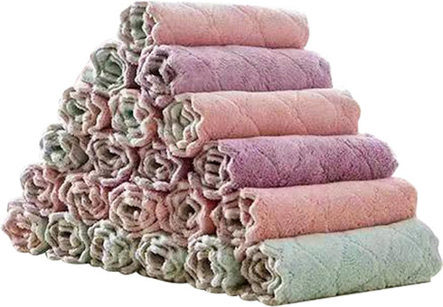 20 Pack Kitchen Towels Quick Dry Washcloths, Coral Velvet Dishtowels Multipurpose Reusable Cloths, Soft Tea Absorbent Cleaning Cloths Double-Sided...