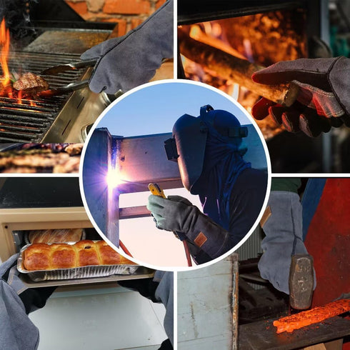 14 Inches,932?,Leather Forge Welding Gloves small, Heat/Fire Resistant,Mitts for BBQ,Oven,Grill,Fireplace,Tig,Mig,Baking,Furnace,Stove,Pot Holder,...