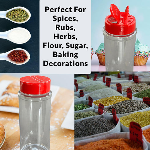 Skyway Supreme 12 OZ Plastic Spice Bottles Seasoning Containers Jars - Flap Cap Pour and Sifter Spice Shaker - Refillable Perfect For BBQ Rub Herb...