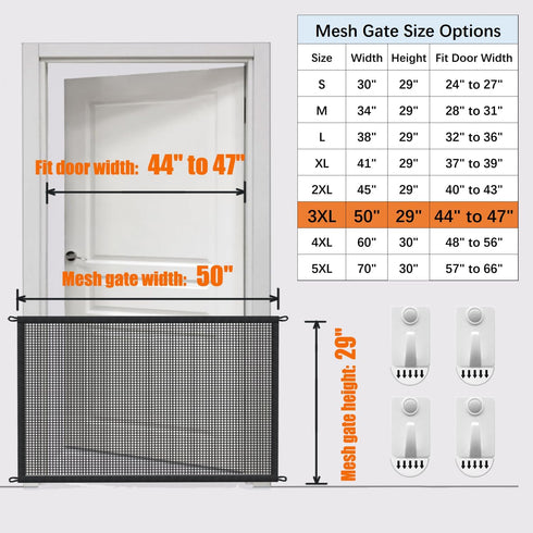 Dog Gate for Stairs Pet Gates for The House: Dogs Screen Mesh Gate for Doorways Stairways Indoor Safety 29 inch Tall, 50 inch Wide...