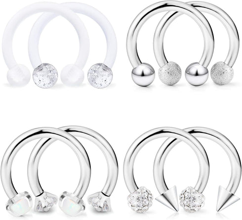 Dyknasz Horseshoe Circular Barbell Clear CZ Opal Stone Nose Septum Rings Hoop Retainer for Women Men Helix Cartilage Tragus Earring 316L Surgical ...