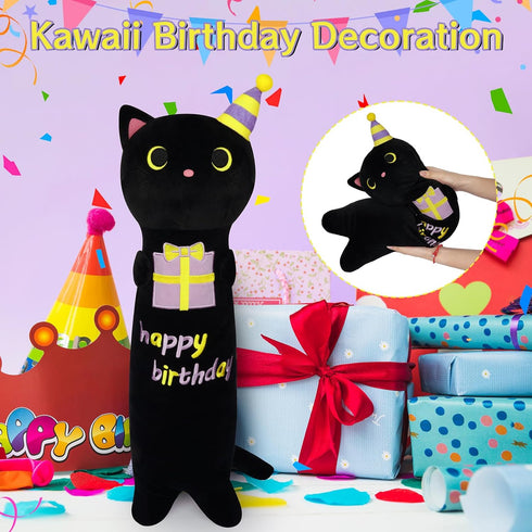 Long Cat Plush Pillow, 24inch Cute Birthday Plush Black Cat Plush, Birthday Stuffed Animal,Long Cat Plushie Soft Cat Hugging Pillow for Kids, Boys...