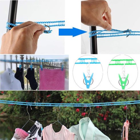 Clotheslines 2 Pack Clothesline Clothes with 24 Pcs Clips Drying Rope Portable Windproof for Travel Indoor Outdoor Laundry Clothes Line Hanger Cam...