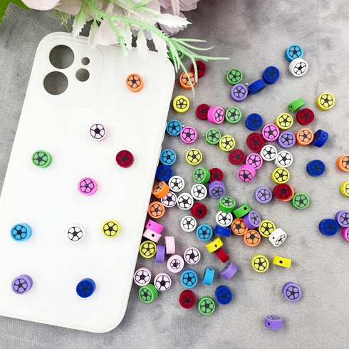 100 Pcs Polymer Clay Football Loose Spacer Beads, 10mm Mixed Color Cute Beads Charms for DIY Hair Clip Necklace Bracelet Jewelry Earring Handmade ...
