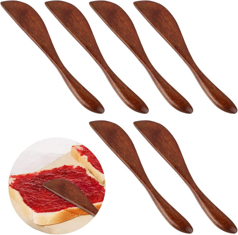 6Pcs Wooden Butter Knife, 5.9 Inch Jelly Cheese Spreaders Jam Sandwich Spreaders Cream Spreader Mini Wooden Spatulas Condiment Knives for Kitchen ...
