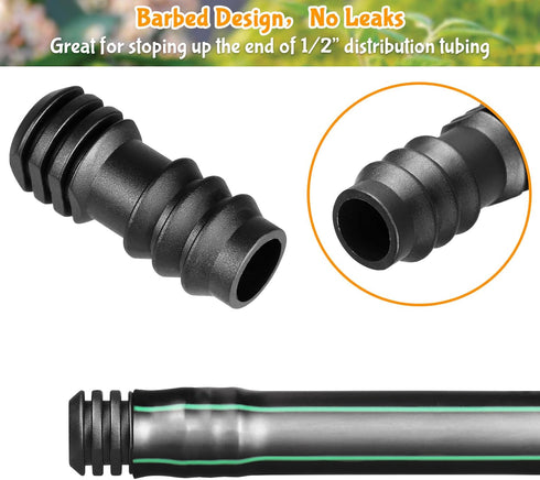 1/2" Drip Irrigation End Plug?13mm ID Barbed End Cap Irrigation Fittings for 1/2 Inch Irrigation Tubing (0.520"ID-0.640" OD) Drip Line Goof Plug C...