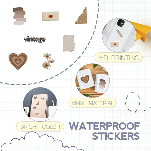 120Pcs Vintage Stickers, Waterproof Scrapbook Aesthetic Sticker, Daily Planner, Water Bottles, Handbook Junk Diary Stickers Teens Adults, Scrapboo...