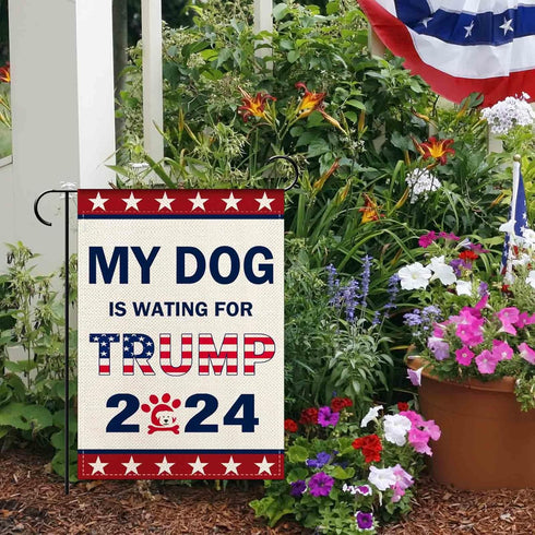 Donald Trump 2024 Garden Flag 12.5x18 Inch,Dog is Wating for Trump 2024 Garden Flag,Vote Trump for President 2024 President Small Double Sided Gar...