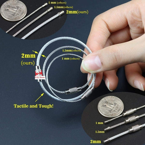 bayite Key Rings Stainless Steel Wire Keychains Lock Cable Heavy Duty Luggage Tags Loops Keepers 2mm Twist Barrel Pack of 12 (Cable length: 6 inch...