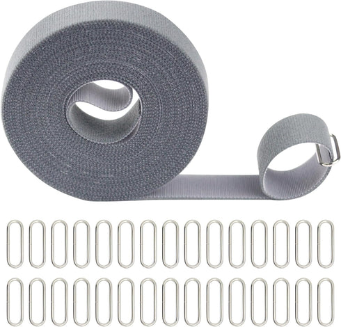 1"x20ft Hook and Loop Roll with 30 Metal Buckles, Cut-to-Length Cinch Self-Gripping Strap, Adjustable Fastening Cable Double-Sided Strips, Reusabl...