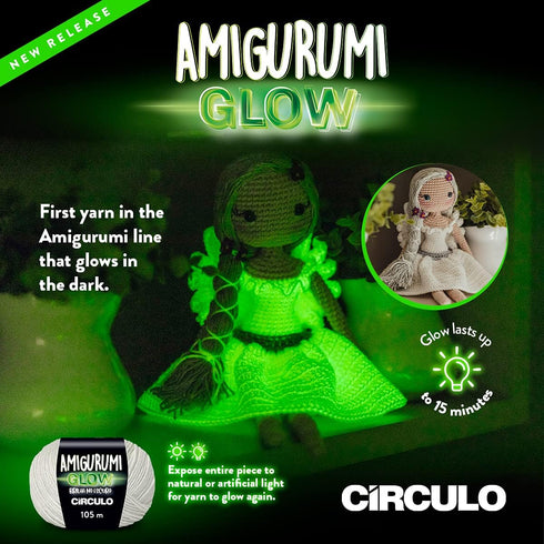 CIRCULO Glow in Dark Fingering Yarn, 100% Polyester, 114.8 yds /105 m, 1.76 oz / 50 g, Ball (Pack of 1), Green......