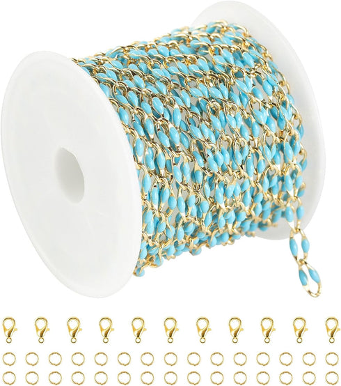 Gold Plated Brass Chains for Necklace DIY Jewelry Supplies, 2 Meters Light Blue Oil Drip Cable Bulk Chain Jewelry Making Supplies Findings...