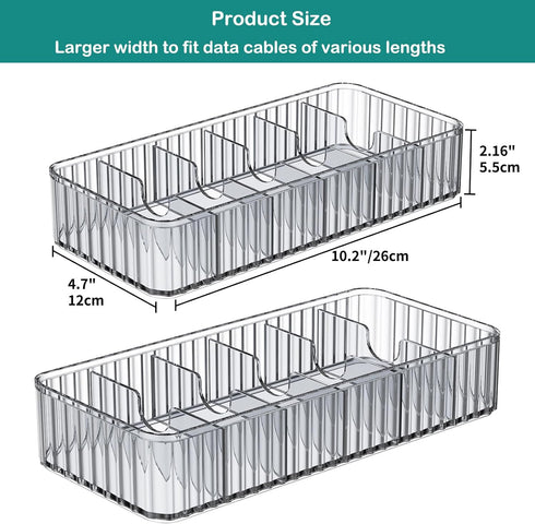 Cable Storage Boxes Organizers 2 Pack,Cord Charger Storage Organizer Box Case with 20pcs Cable Ties,Stackable,Clear...
