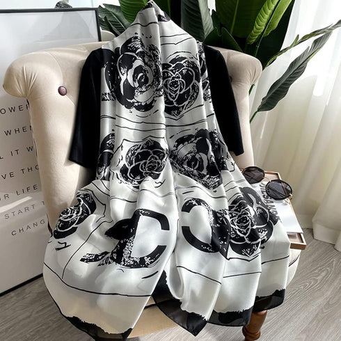 Silk Feeling Long Satin Scarf Fashion Beach Scarf Shawl Check Style Sunscreen Shawls Wraps-Lightweight Pattern...