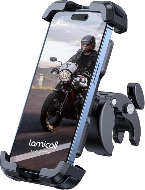 Lamicall Motorcycle Phone Mount, Bike Phone Holder - Upgrade Quick Install Handlebar Clip for Bicycle Scooter, Cell Phone Clamp for iPhone 15 Pro ...