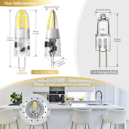 DiCUNO G4 LED Bulb 12V, JC Bi-Pin Base Light Bulbs 2W, Daylight White 6000K, 20W T3 Halogen Replacement Bulb for Landscape Light, Under Cabinet Li...