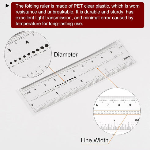 2pcs Film Flexible Ruler 4 Inch 0.1mm Scale PET Plastic Covered Folding Straight Ruler Calibration Soft Ruler Measuring Tool for Factory, Transpar...