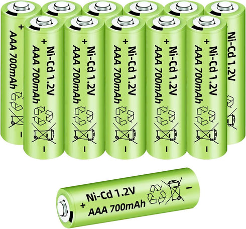12PCS 1.2V 700mAh Ni Cd AAA Battery Suitable for Wireless Microphones, Electric Toys, Remote Mice, Calculators, Razors, Keyboards, Household Appli...