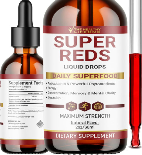 Liquid Super Reds Phytonutrient Superfood Drops | Phytonutrient Blend containing Polyphenols | Antioxidants & More | Great Taste 2oz - 30 Day Supp...