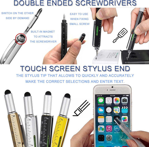 JONMON Multitool Gift Pen Tech Tool - 8PCS 6 in 1 Multifunction Screwdriver Ballpoint Pen Set with Touch Screen Stylus Top, Cm Inch Ruler, Levelga...