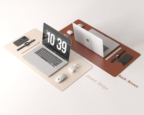 RENMTURE Double-Sided Two-Tone Faux Leather Desk mat Desktop Organization and Accessories Home and Office Large Mouse pad Game and Work (Beige/Bro...