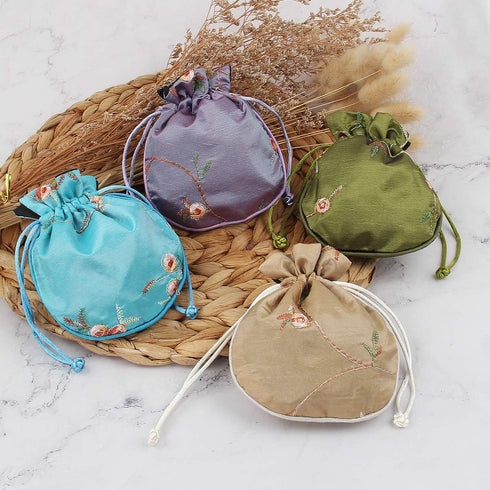 kilofly 12 Silk Coin Purse Drawstring Floral Embroidered Jewelry Bag Gift Pouch...