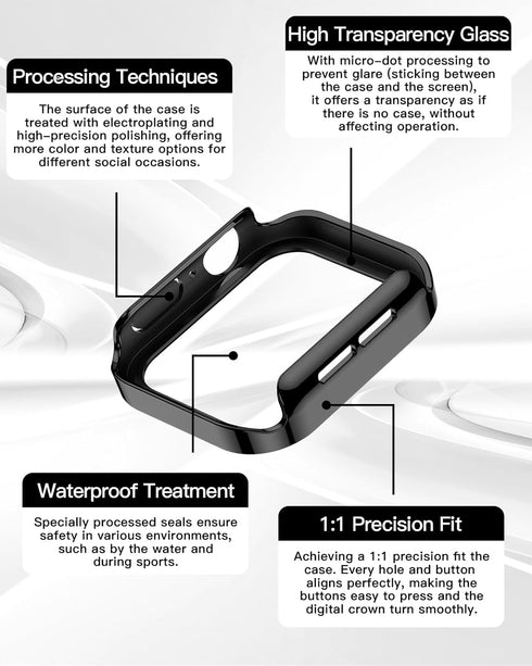 2 Pack Waterproof Case for Apple Watch Series SE 6 5 4 40mm, Straight Edge PC Bumper with Tempered Glass Screen Protector 360 Protective Cover for...