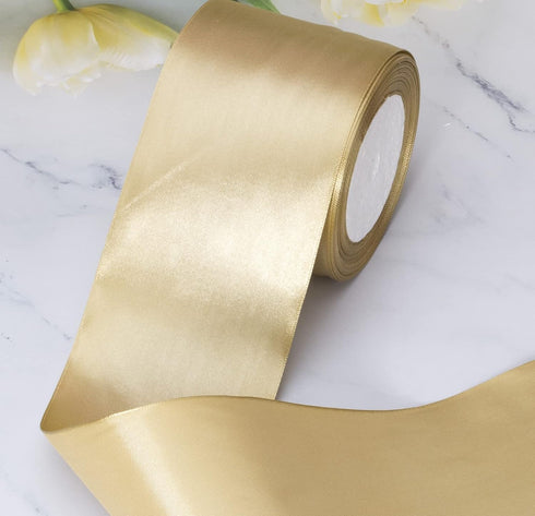 ATRBB 25 Yards 3 Inches Wide Satin Ribbon Perfect for Wedding Satin Chair Sash and Gift Wrapping (Old Gold)...