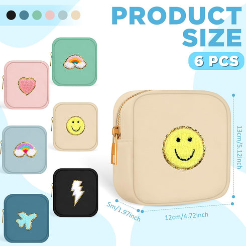 Zubebe 6 Pcs Preppy Patch Cute Makeup Bags Toiletry Bags Skincare Bag Chenille Letter Nylon Bag for Purse Small Zipper Cosmetic Makeup Pouch Prepp...