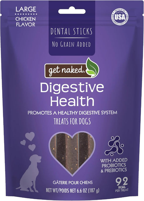 Get Naked Grain Free 1 Pouch 6.6 Oz Digestive Health Dental Chew Sticks, Large...