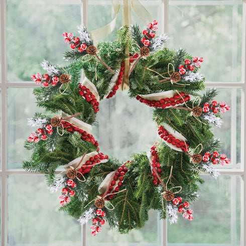 Puluole 10 Pcs Red Berries Pine Cones for Crafts - Evergreen Artificial Pine Branches Holly Stem,Christmas Tree Picks and Sprays,Artificial Flower...