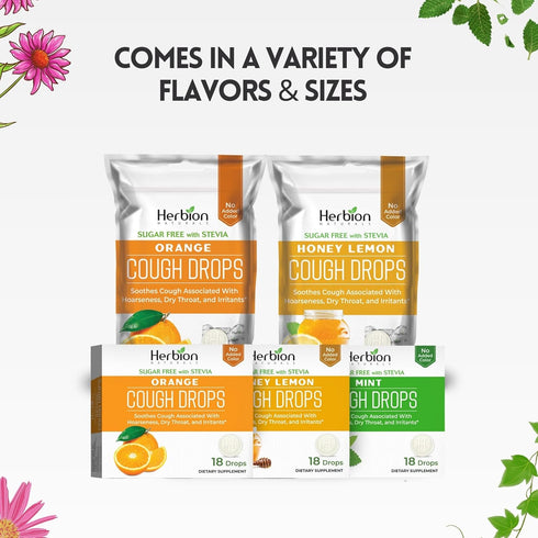 HERBION Naturals Cough Drops, Sugar Free with Stevia, Dietary Supplement, Soothes Cough, for Adults & Children Over 6 Years, 18 Count, Mint, Pack ...
